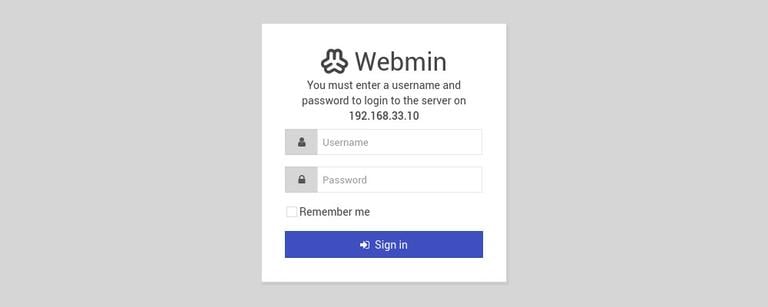 Форма входа в Webmin