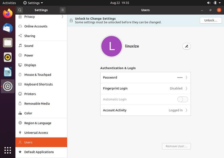 Окно пользователей Ubuntu