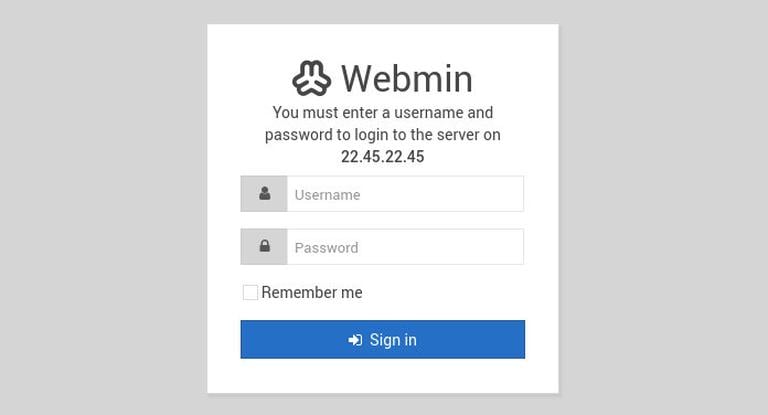 Форма входа в Webmin
