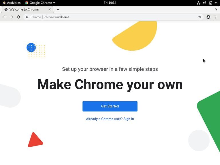 Приветственная страница CentOS Google Chrome