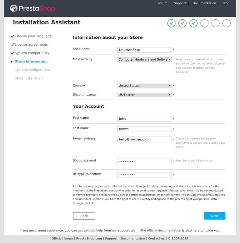 Подробности установки PrestaShop
