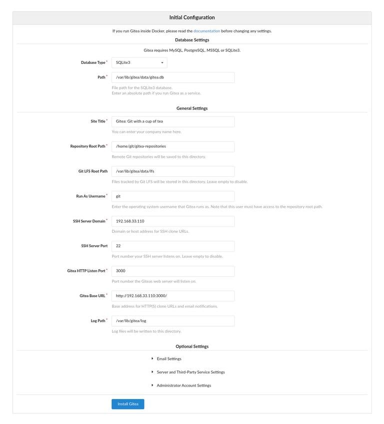 Установка Gitea