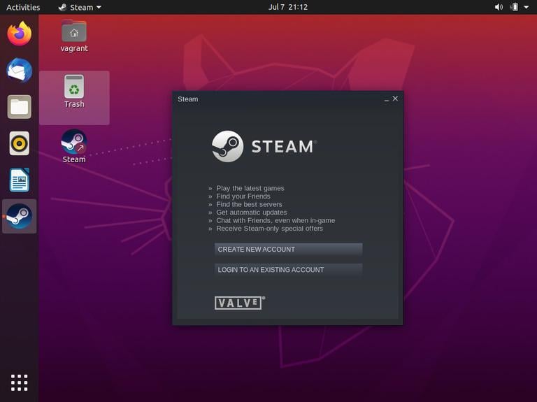 Вход в Ubuntu Steam