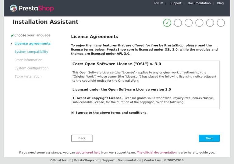 Установить лицензию PrestaShop