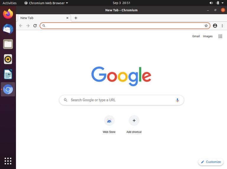 Приветственная страница Ubuntu Chromium