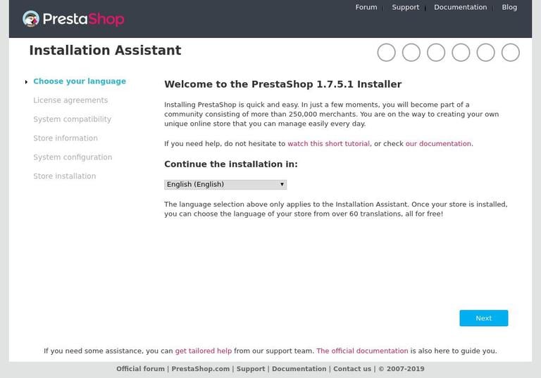 Установить язык PrestaShop