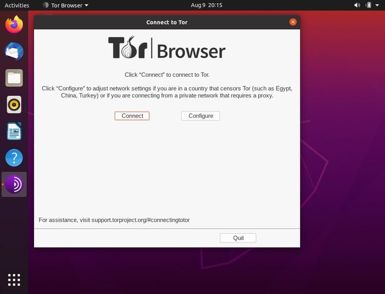 Настройки браузера Ubuntu Tor
