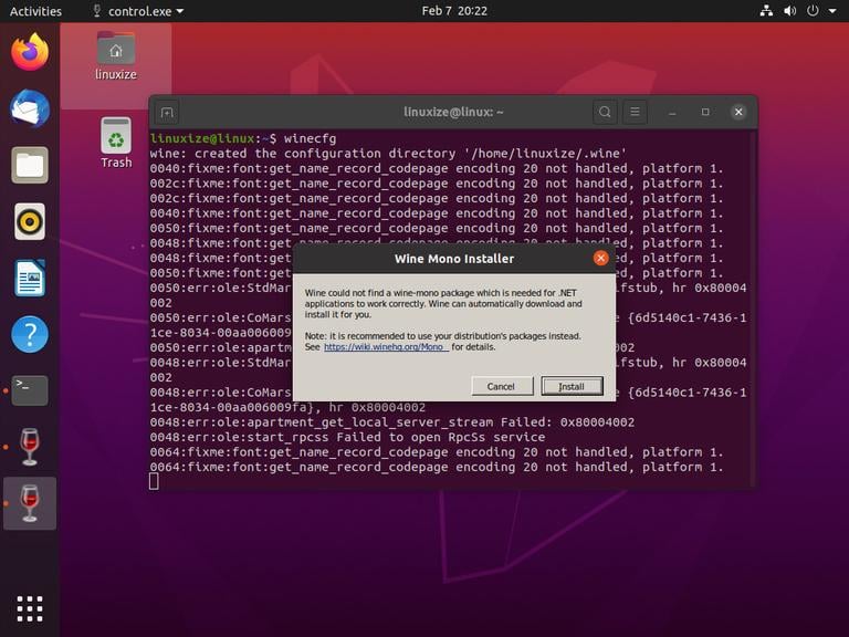 Ubuntu winecfg моно