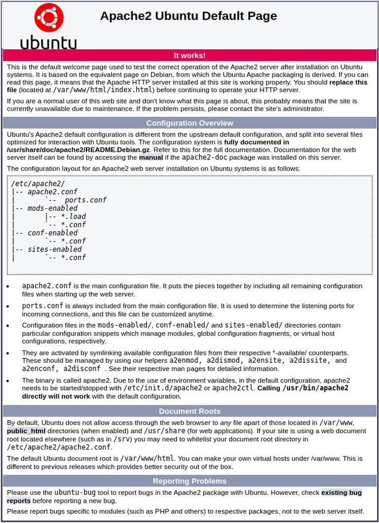 Приветственная страница Apache