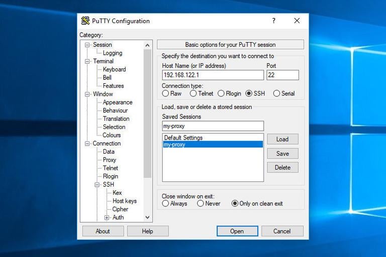Открытый сеанс Putty