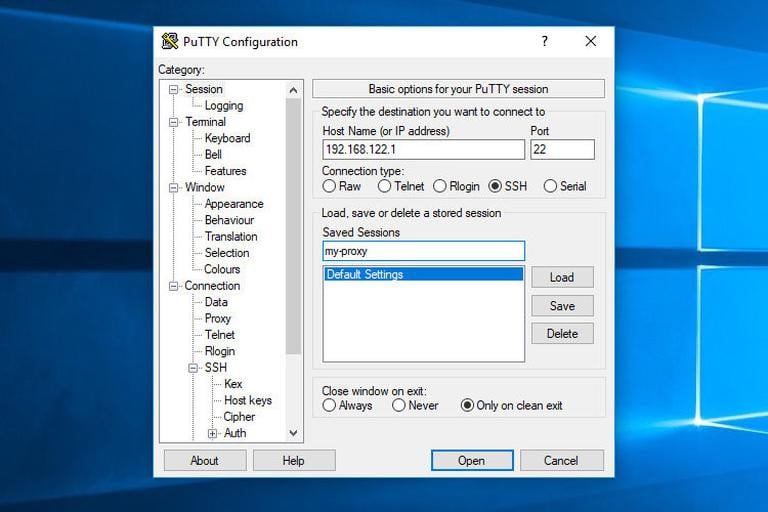 Сохранить сеанс Putty
