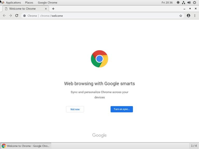 Приветственная страница CentOS Google Chrome