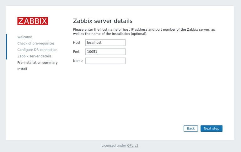 Подробности сервера Zabbix