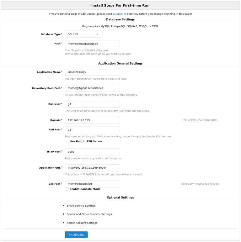 Установка Gogs