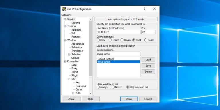 Открытый сеанс Putty