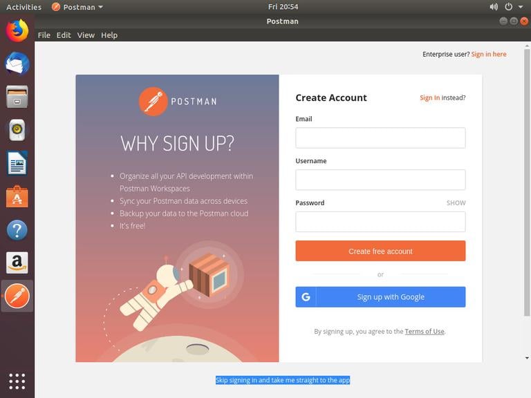Вход в Ubuntu Postman