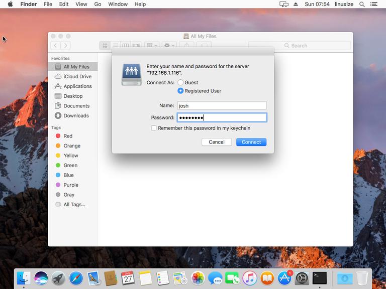 Вход в macOS Samba