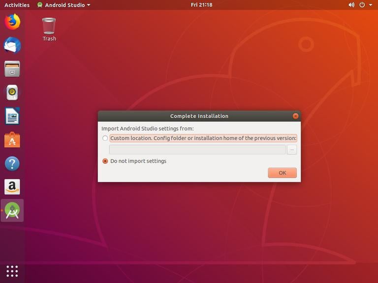 Запуск Ubuntu Android Studio