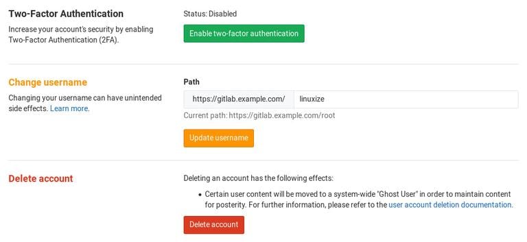 GitLab изменить имя пользователя