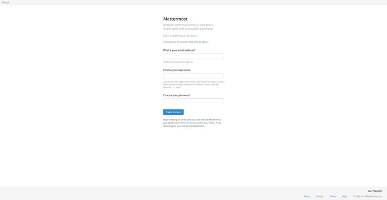 создайте первую учетную запись Mattermost