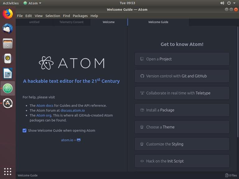 Текстовый редактор Ubuntu Atom