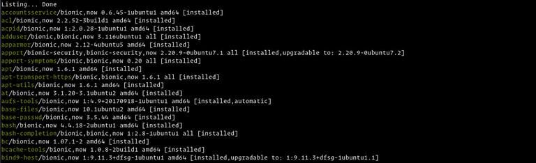 Список установленных пакетов с помощью apt