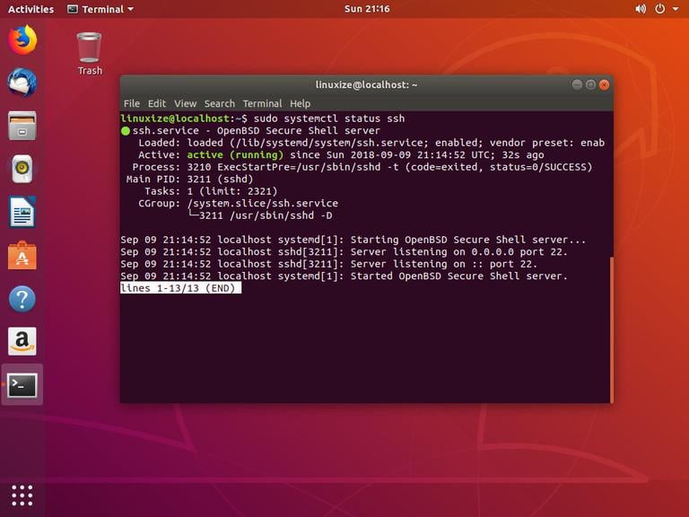 статус Ubuntu SSH