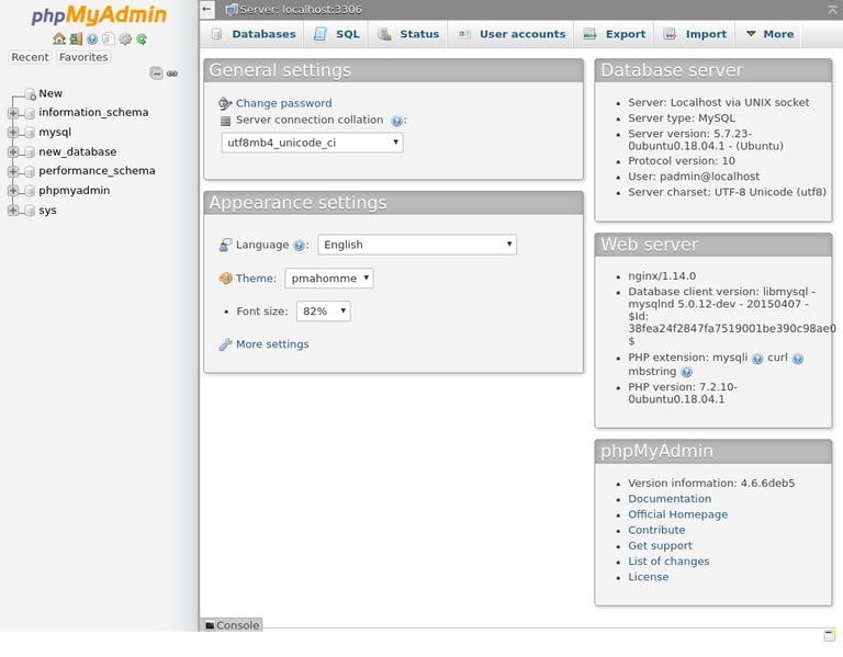 интерфейс phpmyadmin